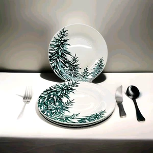 Royal Norfolk 10 1/2"Evergreen Foster Trees Dinner Plates Set Of 4 - Picture 1 of 7