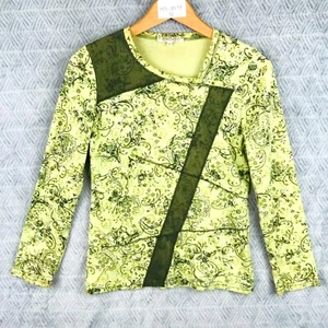 Scottage Haut Femme 2 Vert Floral Coton Col Asymétrique Manches Longues Enfiler - Imagen 1 de 8
