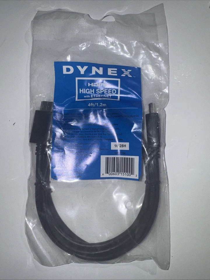 Dynex (DX-SF108) 4ft 1.2m HDMI Cable High Speed With Ethernet Black New In Pack - Image 1 of 2