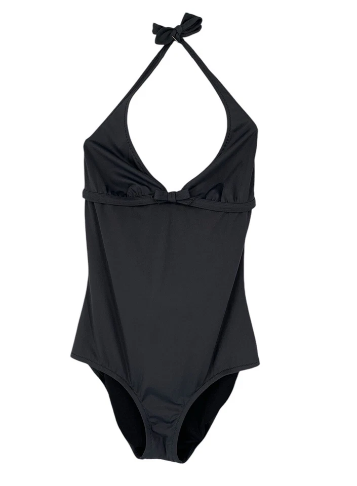Traje de baño J Crew Halter de una pieza gris lazo delantero talla 14 Foto 1 de 4