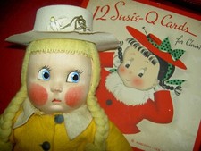 SCARCE  16" antique Mme. Alexander "Susie Q" 1938 cloth doll & orig. BOX w/ CARD