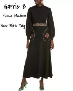 Maxi Vestido Para Mujer Garrie B Bordado Negro Cuello Alto Mediano Nuevo Con Etiqueta - Imagen 1 de 5