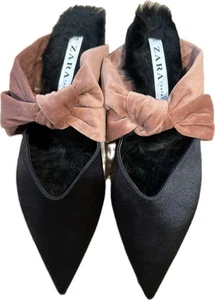 ELEGANT ZARA FLATS WITH A SOFT PEACH VELVET BOW.PERFECT FOR STYLISH COMFORT. 38 - Picture 1 of 11