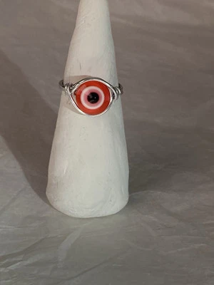 Handmade Wrapped Red Evil Eye Ring - Image 1 of 3