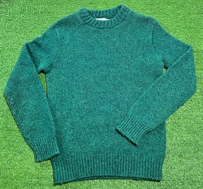 Vintage L.L. Bean Wool Sweater LG Green Nylon Crewneck Knot Pullover 90s Maine - Image 1 of 4