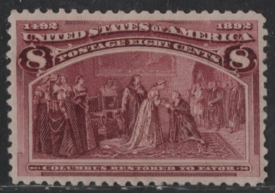 US 1893 COLUMBUS SCOTT #236 MINT NEVER HINGED 8 CENTS FRESH COLOR NEAT PERFS - Image 1 of 2