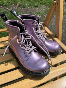 Doc Dr Martens AirWair Plum Pink Patent Leather Zipper Combat 1460 J Kids SIZE 3 - Picture 1 of 5