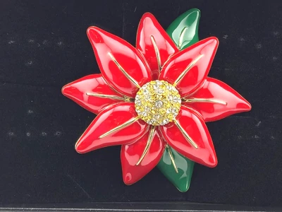 Heidi Daus "Alluring Poinsettia" Crystal & Enamel Poinsettia Pin Brooch #92 - Image 1 of 4