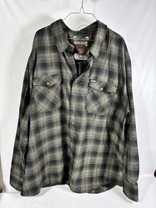 Camisa DIXXON Franela Negra Oliva Cuadros Botón a Presión 4X xxxl Burlington d-tech 4xl - Imagen 1 de 7