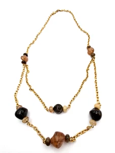 Lagenlook Kette Perlenkette goldfarben Acryl Boho Statement braun creme - Bild 1 von 10