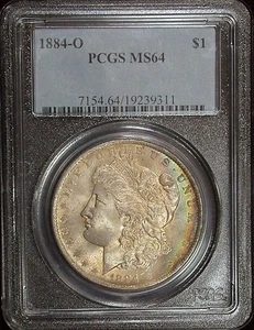 1884-O MORGAN / FULLY TONED OBVERSE / RAINBOW RIM TONED BOTH SIDES / PCGS MS64 - Bild 1 von 2