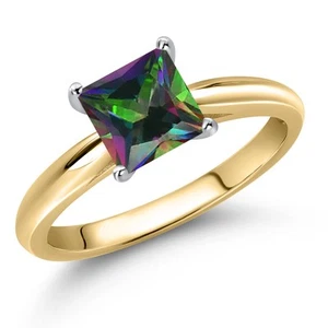 1.20 Ct Princess Green Mystic Topaz 10K Yellow and White Gold Solitaire - Picture 1 of 37