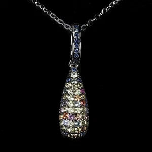 925 Sterling Silver Necklace Sapphire Round Diamond Cut Gemstone Jewelry 18in - Picture 1 of 13