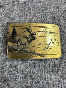 Vintage Great American Buckle Co Belt Buckle Deer Elk Brass - Picture 1 of 5