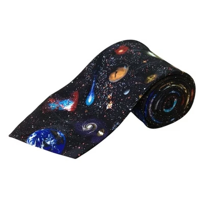 Corbata de museo hecha a mano con tema espacial de seda negra hecha a mano del sistema solar planetas Foto 1 de 4