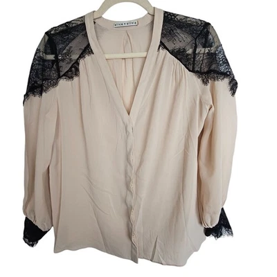 Алиса + Оливия София шелковая блузка кружева Fairycore тихий роскошь нежный женский - Изображение 1 из 4