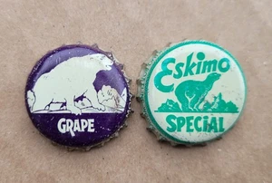 2 ESKIMO polar bear Grape & Special Soda cork lined bottle caps FREE SHIP! - Bild 1 von 8