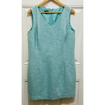 Vestido Vaina Talbots Azul Claro Tweed Sin Mangas Cuello en V Talla 16 Foto 1 de 3