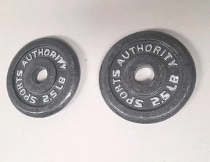 2.5 lb Pair Sports Authority Standard Size barbell weight plates 5 lbs total 1" - Picture 1 of 7