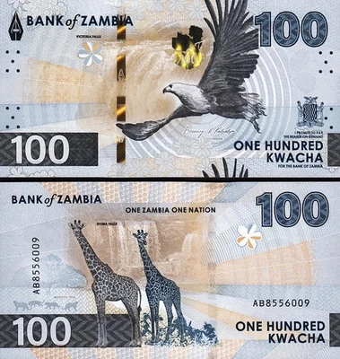 Zambia 100 Kwacha 2024 2025, UNC, P-65, New Design, GIRAFFE - Image 1 of 3