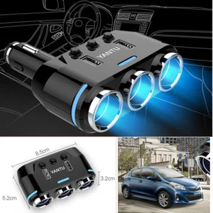 Divisor de enchufe de encendedor de cigarrillos de 3 vías doble puerto USB cargador de automóvil adaptador de alimentación - Imagen 1 de 12