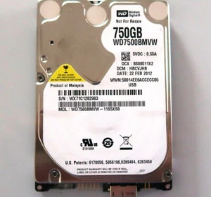 Western Digital WD7500BMVW-11S5XS0 HBCVJHB (WX71) Malaysia 750gb USB FEB.2012 - Afbeelding 1 van 2