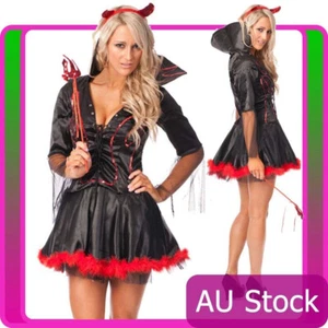 Sexy Women Black Halloween Gothic Vampire Devil Fancy Dress Costume Outfit set - Picture 1 of 5