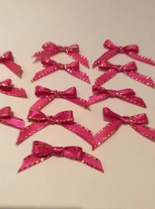 10 Bright Pink tiny Bows made from 6mm Satin Gold edged Ribbon for card making - Picture 1 of 2