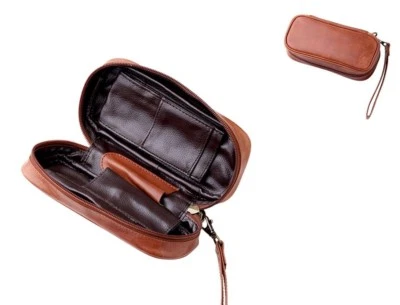 Angelo Leder Pfeifentasche für zwei Pfeifen und ihr Zubehör Braun NEU! - Bild 1 von 3