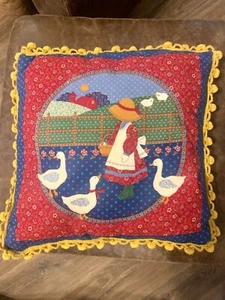 Vintage 17x17" Quilted Double Sided Sunbonnet Girl & Geese Handmade Throw Pillow - Picture 1 of 2