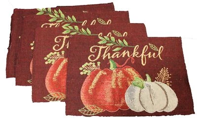 Juego de 4 manteles individuales de otoño de calabaza blanca agradecidos estilo tapiz de acción de gracias Foto 1 de 3