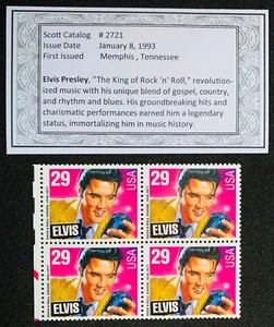 Elvis Presley Mint Never Hinged Block of 4 Postage Stamps 1993 +2 Free Gifts NEW - Picture 1 of 8