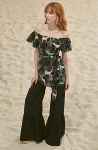 $265 New Soler Ibiza Tiered Flare Gathered Pants Sheer Wide Leg Black Beach XS - Bild 1 von 12