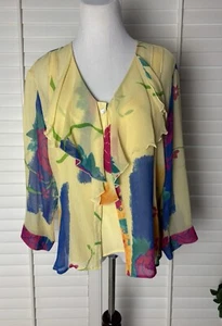 Oxygen Boutique Bluse 14 durchsichtig Aquarell mit Camisole 100 % SEIDE Rüschen vorne gebraucht, in einwandfreiem Zustand - Bild 1 von 13