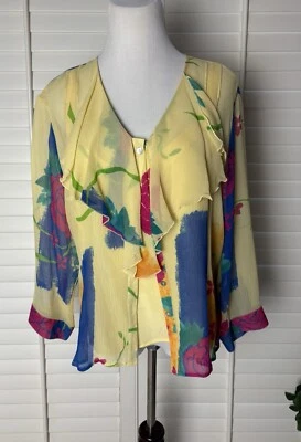 Blusa Boutique Oxygen 14 Acuarela Transparente con Camisola 100% SEDA Volantes Frontal Usada en Excelente Condición Foto 1 de 4