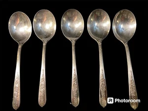 1939 ROYAL ROSE 5-piece Nobility Plate Silver Soup Spoon Set RARE - Picture 1 of 3