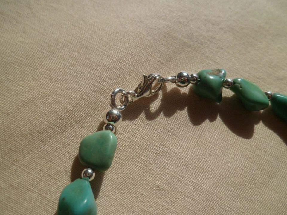 TOP Schönes Armband mit natürlichem Türkis, Nuggets, 18,5 - 22,5 cm, 925 Silber - Bild 1 von 1