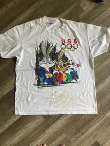 Vintage Warner Bros. Looney Tunes olympic T Shirt Size xl Bugs Bunny Tweety - Picture 1 of 5