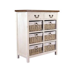 Kommode Provence Holz 8 Schubladen Landhaus Stil Vintage Look Korb creme weiß - Bild 1 von 1
