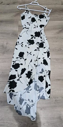 OFF WHITE Abito midi AX Paris bianco sporco floreale con spalline e spalline orlo taglia small