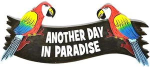 HANDMADE PARROTS IT'S 5 O'CLOCK SOMEWHERE TIKI BAR SIGN TROPICAL ISLAND WALL ART - Picture 1 of 1