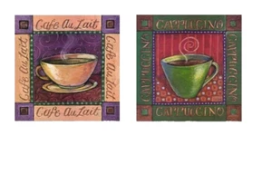 Cappuccino Cafe Coffee Cup J Wiley 12x12 Set of 2 - Picture 1 of 3