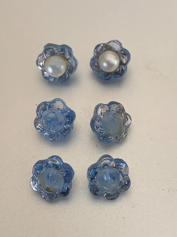 Rare Tiny Antique French Glass Button for Doll dress. Blue Flower 0.5cm or 3/8" Cover