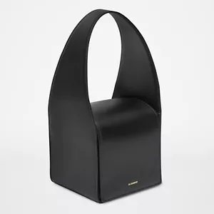 Bolso pequeño con asa superior de cuero con honda JIL SANDER en cubo de caja estructurada negro - Imagen 1 de 17