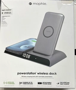 mophie Powerstation 10W Wireless Charging Dock with Removable Power Bank + Clock - Picture 1 of 2