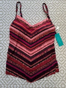Aqua Green® Damen TANKINI OBERTEIL V-Ausschnitt Badeanzug abgewinkelt Gr. S rot Chevron Streifen - Bild 1 von 11