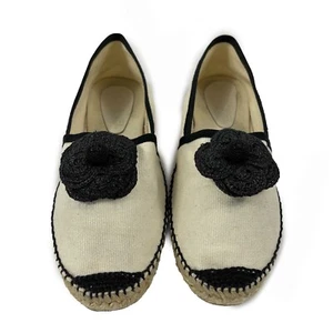 CHANEL - 10B Camellia Flower Espadrilles - Ivory, Black - 37- US 7 - Picture 1 of 12