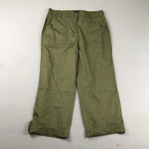 Talbots Pants Womens Medium Green Elastic Waist Cuffed Straight Leg Lightweight - Picture 1 of 12