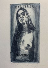 Jens RUSCH (D) Come Hither Erotic Nude Woman exlibris N. Wenn Etching Radierung