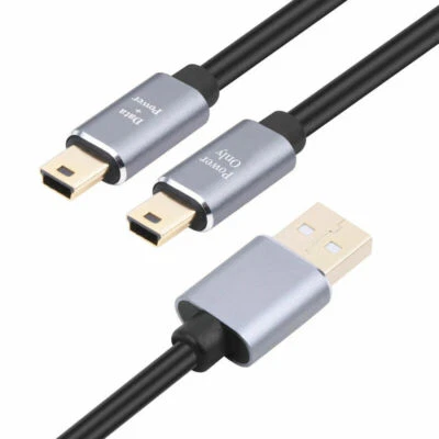 USB Mini x 2 Male 5 Pin to USB-A 2.0 Charge Sync Data Splitter Cable 1M  - Image 1 of 4